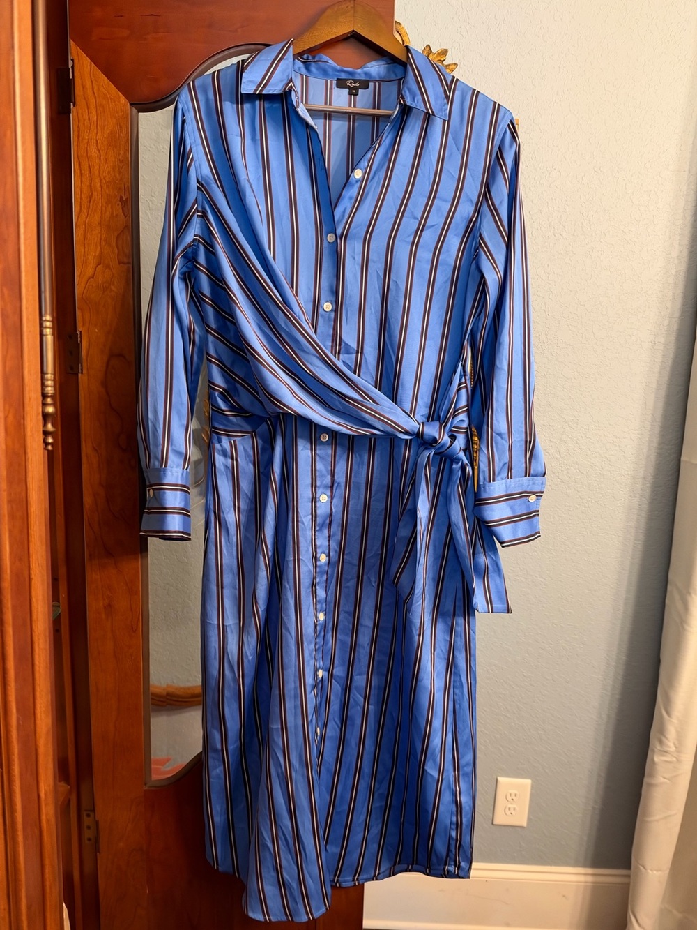 Rails Blue Striped Long-Sleeve Wrap Shirt Dress